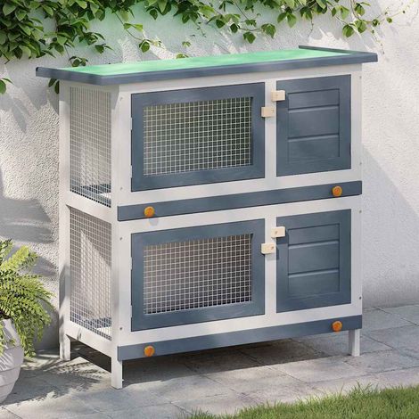 Clapier d'extérieur 4 portes Gris Bois (1/5)