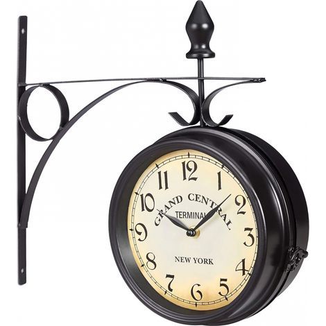 Horloge de Gare sur Deux côtés, Piles, rétro, New York, HLP 35 x 35 x 10 cm, Heure Recto-Verso Vintage, Noir 10026292 1 élément (1/5)