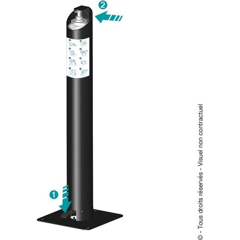 Support distributeur sans contact pour gel hydroalcoolique à pied avec pédale tout métal fabriqué en France