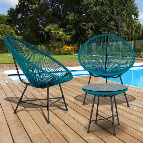 IZMIR muebles de jardín - mesa y 2 sillones - pato azul cuerda huevo