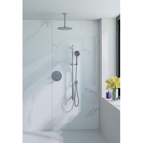 FugaFlow Eccelente Acces Ensemble de douche de pluie encastré - rond - thermostatique - bras de plafond - barre coulissante - douche de tête 25 cm -
