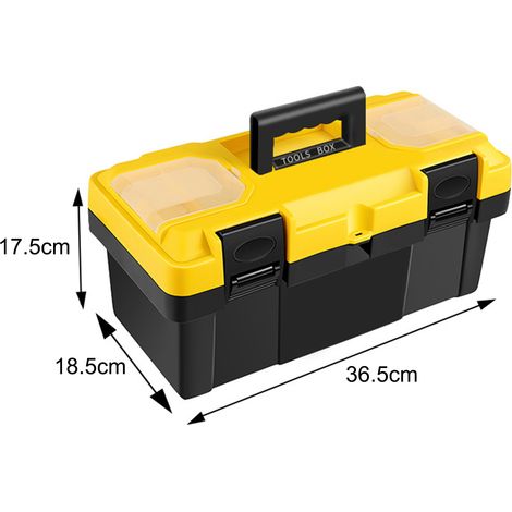 Tragbarer 2-stöckiger Werkzeugkasten für Elektriker, Heimwerker-Aufbewahrung, verstärkter Kunststoffkoffer 36,5 x 18,5 x 17,5 cm, Organizer mit Verschluss, 14 Zoll. (1/5)