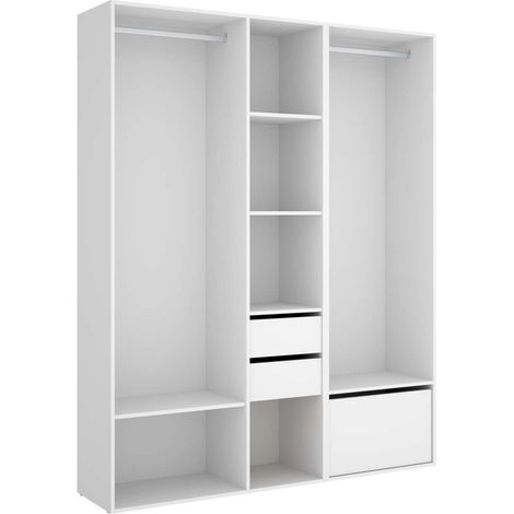 Vestidor Reus 2 cajones, zapatero y trasera reversible en blanco/natural, 205cm(alto) 158cm(ancho) 45cm(fondo) (1/4)