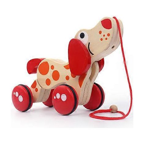 Jouet à tirer en bois Hape Chiot à pousser et à tirer primé pour les tout-petits. Peut s'asseoir, se tenir debout et rouler. Roues à jantes en caoutchouc pour une utilisation facile. (1/5)
