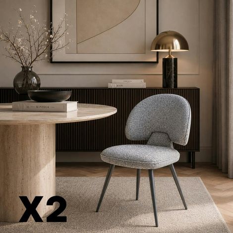 Chaise design tissu gris dossier arrondi (x2) LOMBARDIE (1/5)