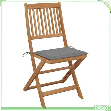 Chaise pliable de jardin - FAFEICY - 3064645 - Bois d'acacia massif - Coussins gris inclus - Pliantes (lot de 2) (1/5)