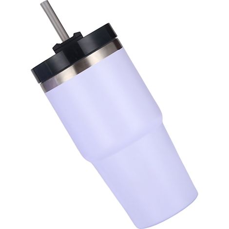 Edelstahl-Vakuumisolierter Becher mit Strohhalm, poliert, glänzend, hält Heißes und Kaltes warm, weiß, 590 ml (20 oz) (1/4)