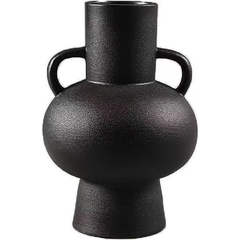 Vase Décoratif Noir en Porcelaine 17.5 cm Amphore Minimaliste à Petites Anses