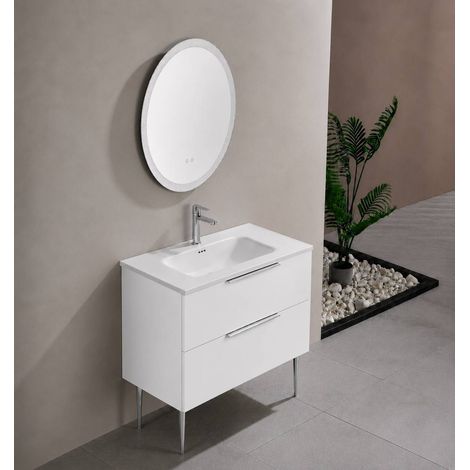 Meuble salle de bain KANO 120 cm sur pieds avec vasque céramique coloris blanc neige prémonté (1/5)