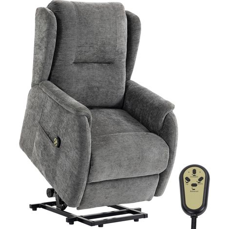Fernsehsessel Relaxsessel mit Aufstehhilfe für Senioren Chenille-Optik mit Fernbedienung und Seitentaschen Dunkelgrau (1/5)