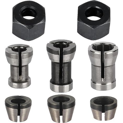 8 Pieces HSS Chuck Head Clamps Accessories for Einhell Katsu Bosch Dewalt Router 6 Clamping Adapters (6mm, 6.35mm, 8mm) + 2 Nuts for Engraving Machine (1/5)