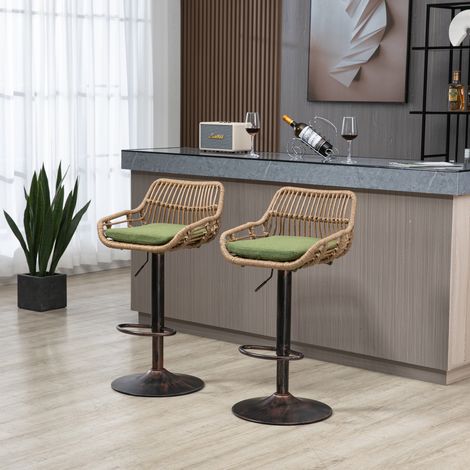 Lot de 2 tabourets de bar modernes réglables avec repose-pieds, pour cuisine et salle à manger, vert