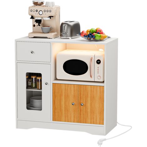 BUFFET RUSTIQUE 3 PORTES 834080CM – COULEUR MARRON BOISÉ - BANDE LUMINEUSE AVEC FONCTION BLUETOOTH, PRISE EUROPÉENNE 2AC + 2USB (1/5)