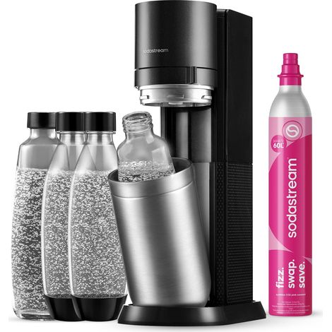 Machine à Soda 2 Bouteilles + 2 Verre + Cylindre Noire (1/4)