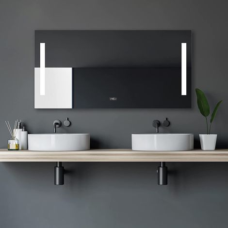 Talos Star Badspiegel 120 x 60 cm - Badezimmerspiegel mit LED Beleuchtung in neutralweiß - Digitaluhr mit Memory-Funktion - An-Aus Taster am Rahmen (1/5)