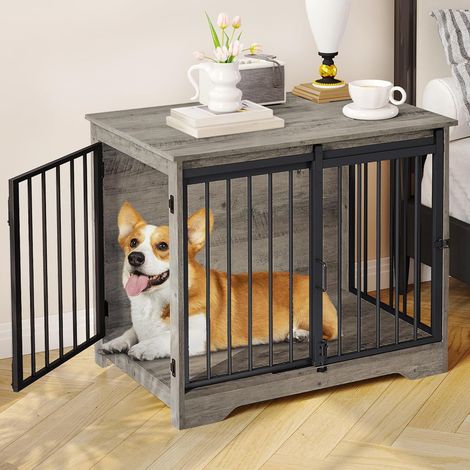 81cm Cage pour Chiens, Table d’Appoint,Cage pour Chiots,2 Portes (1/5)