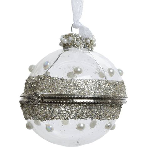 Kaemingk Schmuck-Klappkugel Transparent mit Glitterstreifen & Perlen Ø 6 cm (1/4)