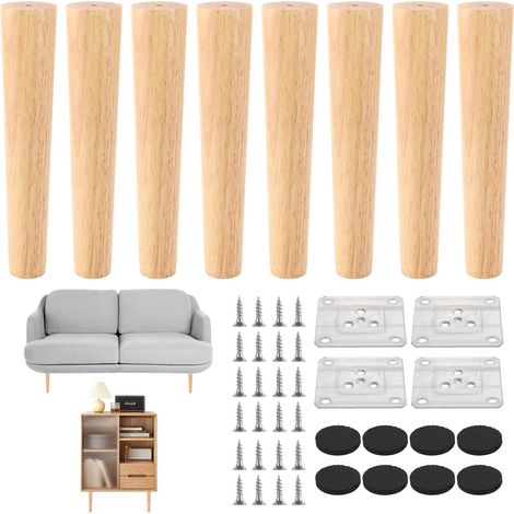 8 Pièces Pieds de Meuble en Bois Droits 20 cm Couleur Chêne (1/5)