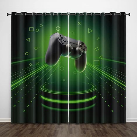 Rideau occultant Exquis Console de Jeu Vert Science-Fiction Cool 55x63 Pouces Rideaux Super Doux pour Chambre à Coucher Rideau occultant -Rideau à œillets pour décoration de Chambre d'enfant - W 55 x (1/5)