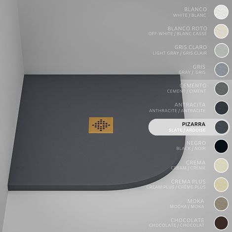 Piatto Doccia Semicircolare SOULHOME Resina e Carica Minerale Antiscivolo 70x70 cm Ardesia - Griglia DORATA (1/5)