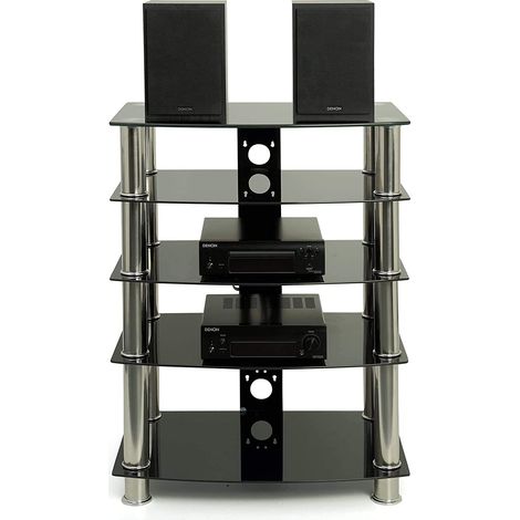 Homeology Galago 5-Shelf Premium Gloss Black Glass with Silver Legs AV Rack (1/5)