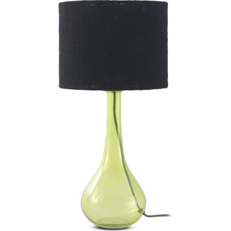 Grüne Glas-Tischleuchte mit schwarzem Baumwollschirm (1/4)