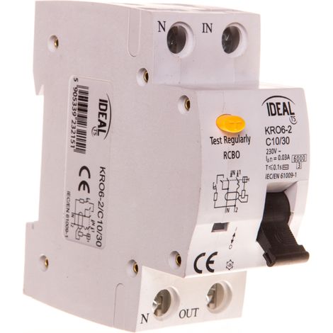 Fehlerstromschutzschalter 2P C 10A 0,03A Typ AC KRO6-2/C10/30 23215