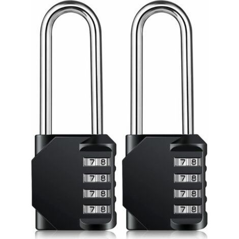 Cadenas à combinaison 4 chiffres – Résistant aux intempéries, manille en acier, verrou réinitialisable, , lot de 2 (1/5)