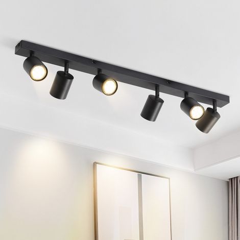 ZMH Plafonnier LED noir, projecteur de plafond orientable à 330 degrés pour lampe de plafond GU10, 6 lampes, lampe de couloir moderne avec un style industriel sans ampoule incluse. (1/5)