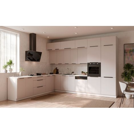 Winkelküche COMO XL 290x350 Küchenzeile Eckküche Küche Kaschmir beige + Weiß matt mit XXL Stauraum (1/5)