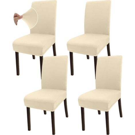 Esszimmerstuhlhusse 4er Set, super dehnbar, Mikrofaser, beige (1/5)