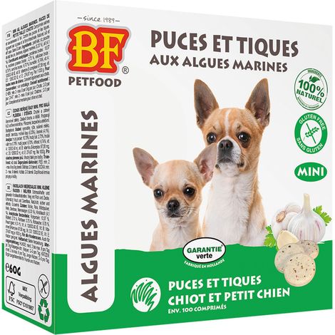 Friandises pour chien puces et tiques aux algues marines – 100 comprimés – Renforce les défenses immunitaires – Sans gluten – Chadog