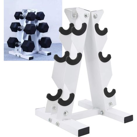Supporto per manubri, supporto per manubri a 3 strati, adatto per riporre e organizzare manubri in palestra, risparmiando spazio, con una capacità di carico massima di 250 kg (1/5)