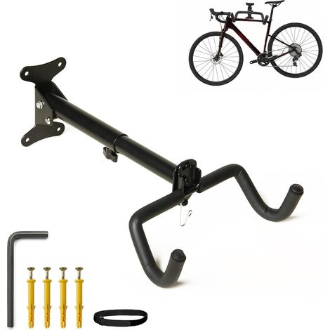 Support mural pour vélo pliable – Support mural universel pour vélo avec crochets revêtus et cadre en acier – Support mural réglable pour VTT, vélo de route ou vélo de randonnée (1/5)