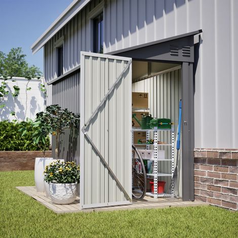 Abri de jardin métal 122 x 244 cm – Gris, porte verrouillable, 2 aérations, rangement outils pour jardin ou terrasse – Protection robuste pour matériel extérieur (1/5)