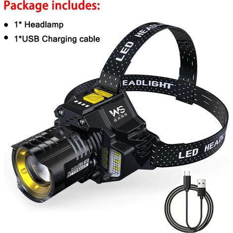 Lampe frontale LED à capteur avec batterie intégrée, lampe frontale puissante COB, batterie intégrée, rechargeable par USB, lanterne de pêche et de camping (1/5)
