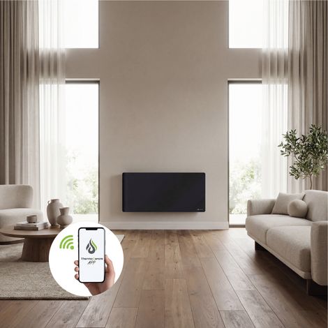 Thermoceram – Radiateur à inertie électrique 2000W – Double corps de chauffe horizontal – Connecté pour 24 m² – Détection ouverture fenêtre