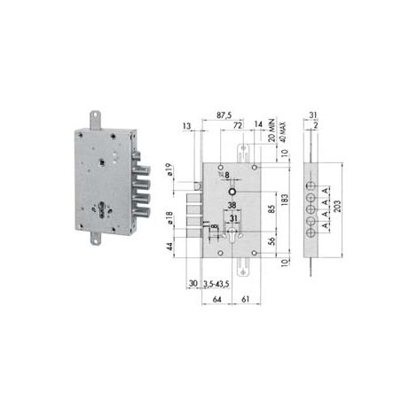 SERRATURA TRIPLICE APPLICARE CON SCROCCO CIL. EUROPEO BLINDATE 56515  mm.64 DX/SX (56515480)    CISA