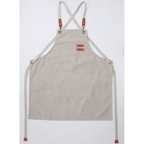 Tablier de cuisine beige pour homme, en toile avec 3 poches, imperméable et ajustable, pour barbecue, restaurant, jardin, menuisier, 78 x 68 cm (1/4)