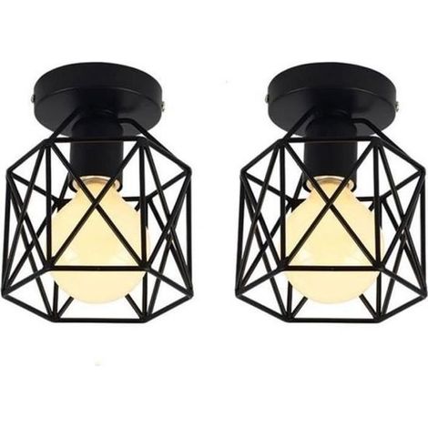 2 Stücke Deckenleuchte Industrial Lampenschirm Metall Eisen E27 Semi-Flush Mount für Flur Studie Zimmer Büro Schlafzimmer (Schwarz)