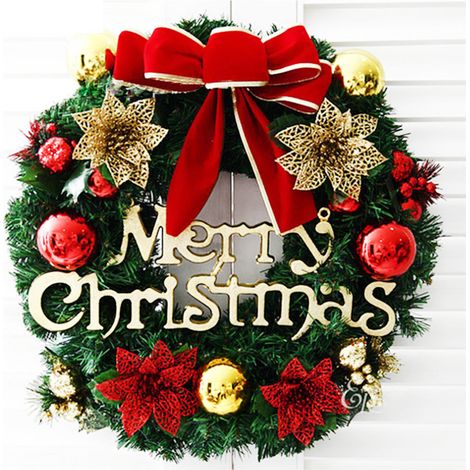 MINKUROW Corona De Navidad Puerta 30cm Corona De Flores Artificiales Colgante Decoración De Navidad Con Bowknot Jingle Guirnalda Árbol De Navidad Puerta Guirnalda Decoración Para Marco De Chimenea De