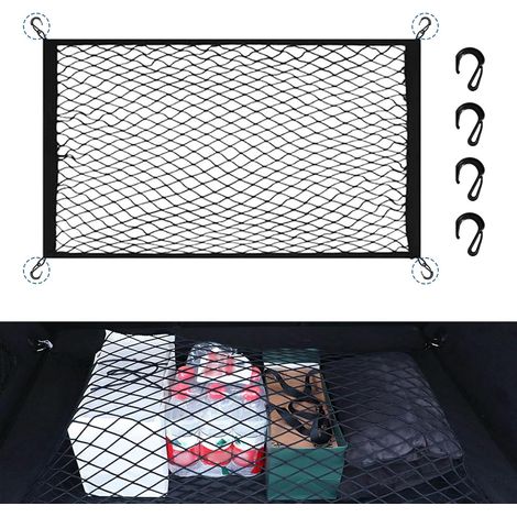 Filet de Coffre Voiture 60x40cm Filet de Chargement Elastique Filets Bagages avec 4 Crochets Cargaison Organisateur Rangement Voiture Maille pour Camions,SUV,Camping Car (1/5)