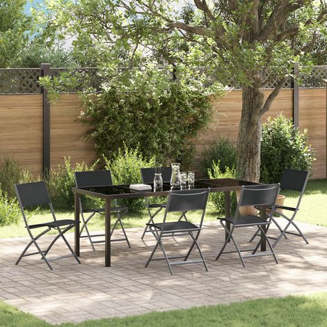 vidaXL Garden Dining Set Folding 7 pcs Black Powder-Coated Steel (1/5)