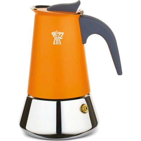 Cafetière italienne - PEZZETTI - STEELEXPRESS - Acier inoxydable - 4 tasses - Tous feux dont induction - Orange (1/2)