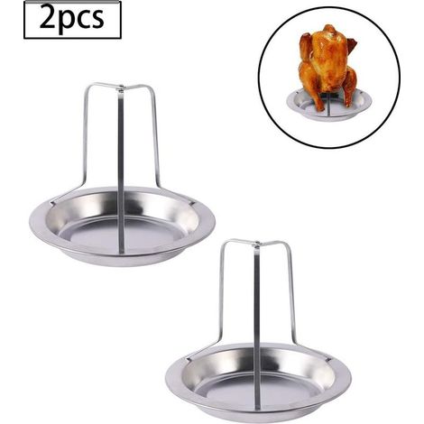2 Pièces Barbecue Poulet Grill Pliable Rôtisserie Poulet Grill Vertical avec Bac D'égouttement pour Four ou Barbecue Accessoires (1/5)