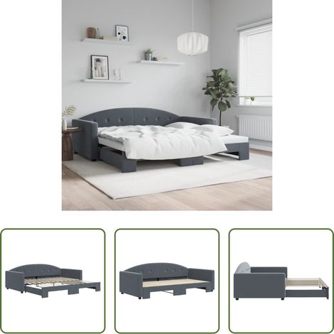 Lit gigogne - Lit de jour avec gigogne sans matelas gris foncé 100x200 cm (1/5)