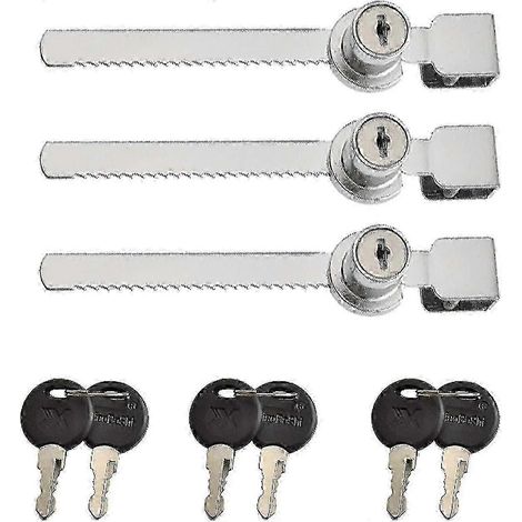Ensemble de 3 serrures pour vitrine de terrarium coulissante, loquets pour porte coulissante en verre, serrures à came, serrure pour tiroir de boîte aux lettres avec 6 clés, en zinc allo (1/5)