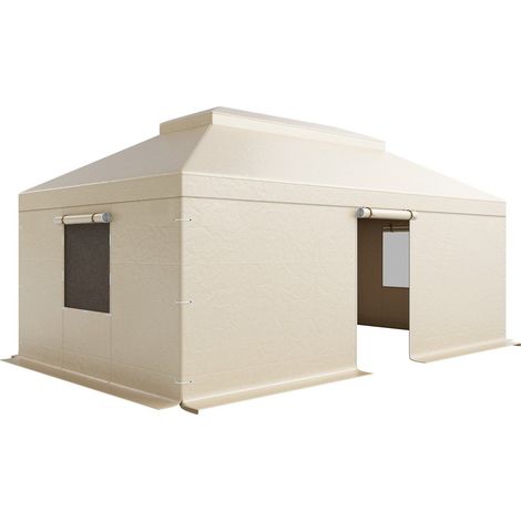 Housse de Gazebo d'Hiver 3.66 x 6.10m, Toit Double, Parois Latérales & Fenêtres Moustiquaires, Protection Toutes Saisons, PE Haute Densité, Gazebo Non Inclus (1/5)