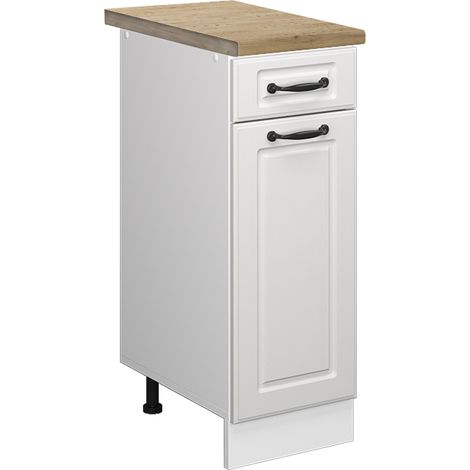 Mueble bajo de cocina R-Line, Blanco casa de campo, 30 cm , ET Roble, Vicco