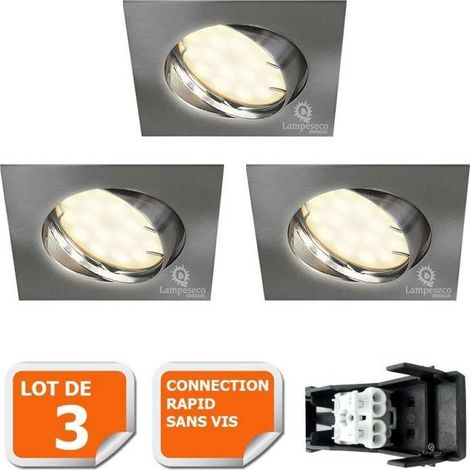 Lot de 3 spot encastrable orientable LED carré alu brossé GU10 230V eq. 50W blanc neutre (1/5)